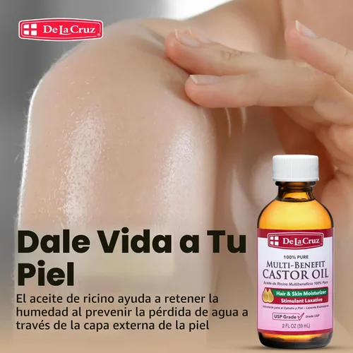 Vista 4 de De La Cruz Aceite de ricino puro hidratante para cabello y piel, 2 onzas líquidas (paquete de 3)