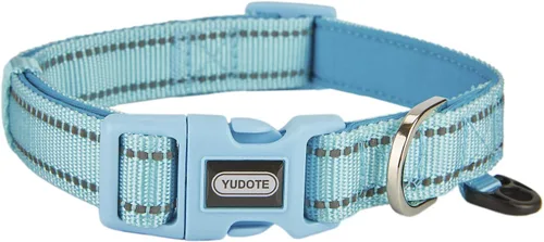 Vista 18 de Collar de nailon reflectante para perro con acolchado de neopreno suave y cómodo, ajustable para perros pequeños (cuello de 9.8 a 15 pulgadas, azul)