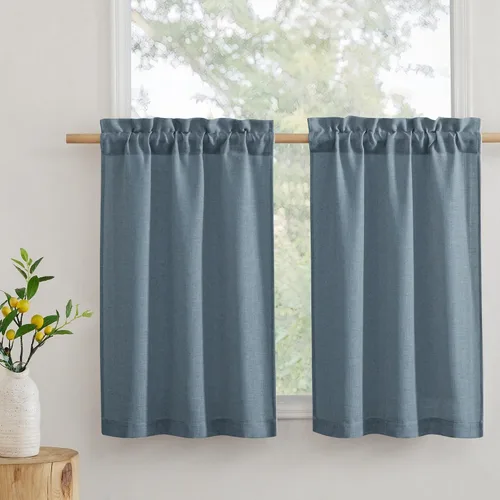 Vista 31 de RYB HOME - Cortinas de café de 24 pulgadas de largo, cortinas cortas de lino traslúcidas para ventana pequeña, cortina de media privacidad con Angora