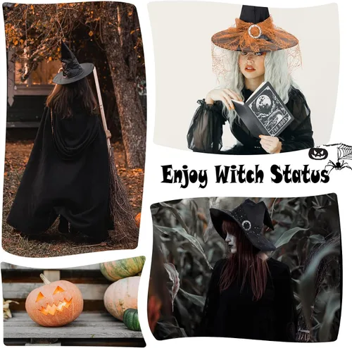 Vista 5 de Zando Sombreros de bruja de encaje para mujer, accesorios de disfraz de Halloween, accesorios de disfraz de bruja plegables para colgar