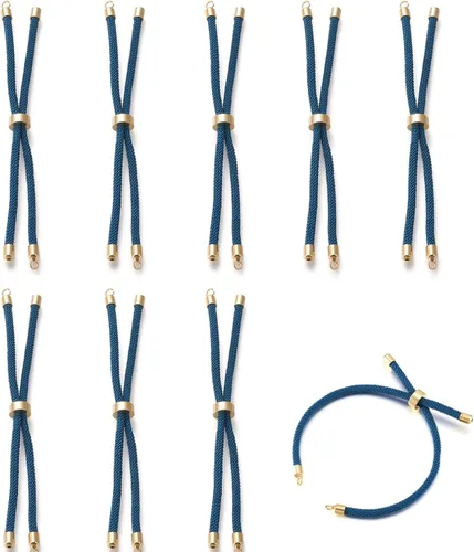 Vista 21 de 10 piezas de pulseras de cordón trenzado de nylon para hacer pulseras deslizantes ajustables con accesorios de latón dorado para accesorios de Negro