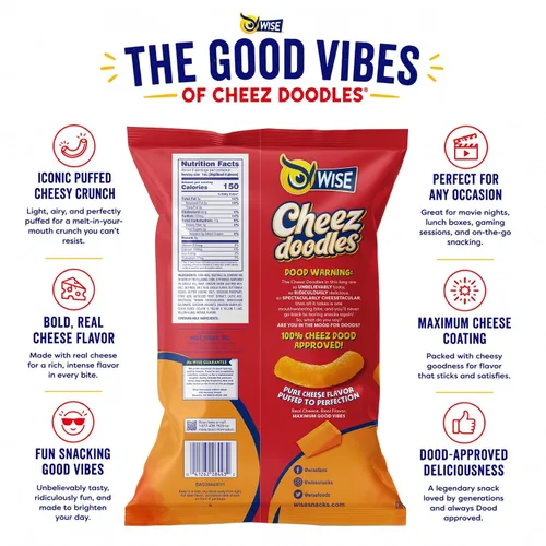 Vista 5 de Wise Snacks Cheez Doodles - Puffs horneados, queso cheddar real, 0.875 onzas (42 unidades), sin gluten