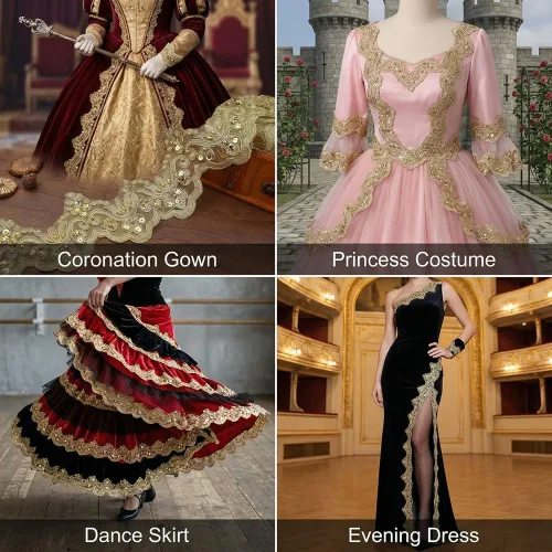 Vista 4 de IDONGCAI Cinta metálica de lentejuelas 3D con ribete de encaje dorado vintage para alteraciones de vestidos de novia, manualidades de cabaña