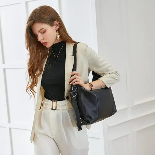 Vista 4 de Heshe - Bolso de cuero vintage para mujer, bolsos de diseño, con manija Soft, Genuine Leather