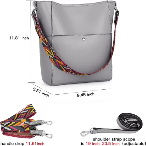 Vista 4 de BROMEN Bolsa Hobo para mujer, diseñada con cuero vegano, de hombro, bandolera