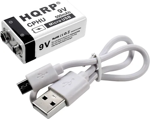 Vista 3 de HQRP Paquete de 2 baterías recargables USB de iones de litio de 9 V, alta capacidad, 500 mAh, 9 voltios, carga rápida de 1.5 H, 800 ciclos con cable