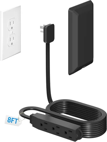 Vista 11 de Cable de extensión de enchufe plano de 3 pies con corrector de salida ultrafino con kit de corrector de cable, regleta de alimentación de 3 tomas