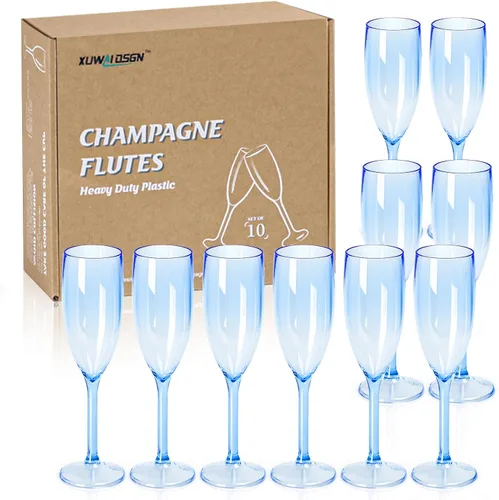 Vista 9 de XUWAIDSGN Copas de vino de plástico reutilizables de champán a granel, copas de champán vintage a granel, copas de bar de mimosa, copas de 5.4 onzas