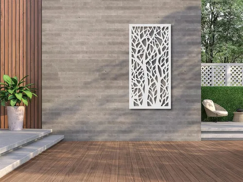 Vista 3 de VIMA Panel de pared decorativo (árboles gemelos), 48 pulgadas de largo x 24 pulgadas de ancho x 1/2 pulgadas de alto, panel de PVC de color blanco