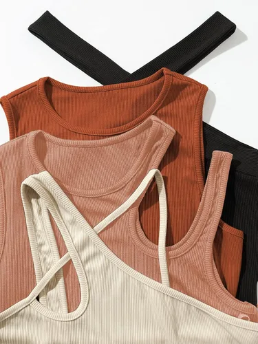 Vista 3 de WDIRARA Body ajustado de punto acanalado asimétrico entrecruzado de 4 piezas para mujer