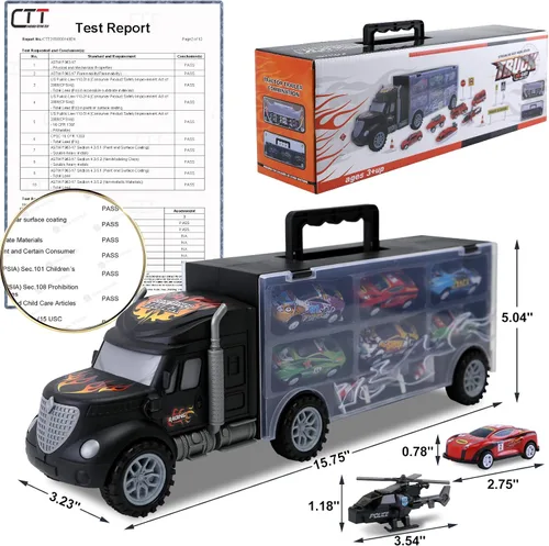 Vista 2 de Juguetes para niños de 3 a 4 años, juego de transporte de camiones grandes con 12 vehículos fundidos a presión, camiones, juguetes, autos, regalos