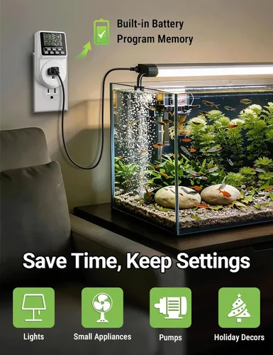 Vista 6 de Techbee Enchufe temporizador intermitente digital de ciclo de repetición infinita para toma de corriente, interruptor de alimentación programable