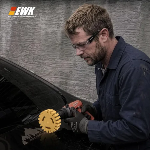 Vista 3 de Rueda de Goma Eliminadora de Calcomanías Dentada EWK, Rueda de Goma para Taladro, Ideal para la Eliminación de Adhesivos, Rayones y Calcomanías