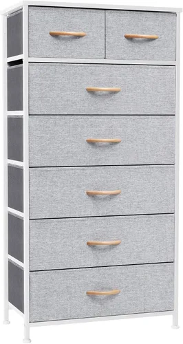 Vista 12 de Crestlive Products Cómoda para dormitorio, torre de almacenamiento alta y delgada, marco de acero resistente, parte superior de madera, cubos