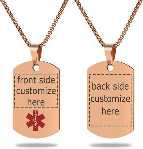 Vista 23 de Collar de alerta médica, etiqueta grabada con láser, grabado personalizado, etiqueta de identificación de acero inoxidable, colgante para hombres