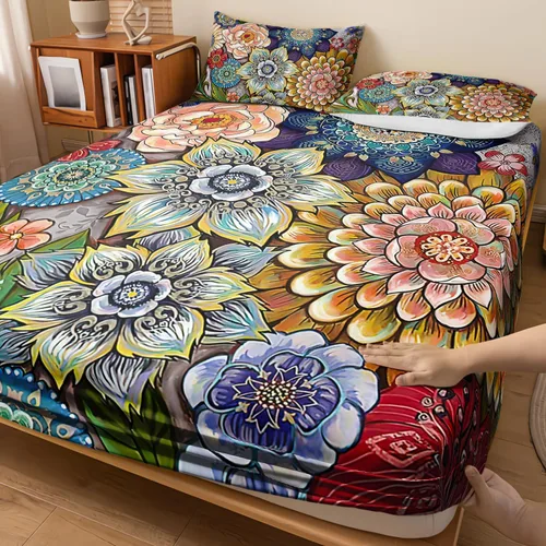 Vista 11 de Nttopship Sábanas y fundas de almohada florales bohemias, sábana bajera ajustable de microfibra suave, bolsillos profundos, decoración