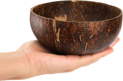 Vista 2 de ZENFUN Paquete de 6 cuencos de coco con 4 cucharas de madera, cuencos de coco pulido de 15 onzas, juego de cuencos de cáscara de coco natural