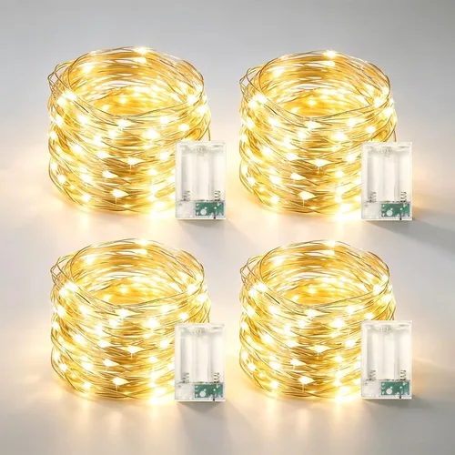 Vista 13 de JMEXSUSS 4 unidades de luces de hadas LED de 50 luces en púrpura y verde, luces de cadena de hadas operadas con batería, luces de 16 pies