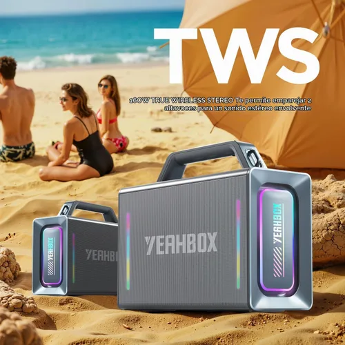 Vista 8 de Yeahbox Thunder 500 Altavoz de Fiesta – Sistema PA Bluetooth de Potencia Máxima de 200W con Micrófonos Inalámbricos Duales, Tarjeta de Sonido DSP