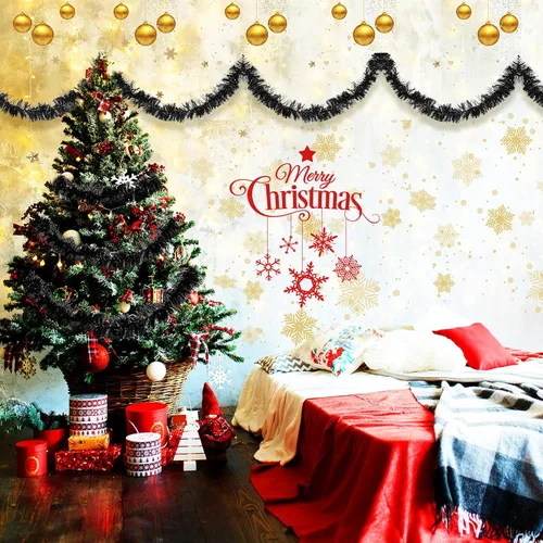 Vista 6 de Guirnalda de oropel de Navidad de 39.4 pies, guirnalda metálica giratoria, adornos colgantes brillantes para árbol de Navidad, suministros