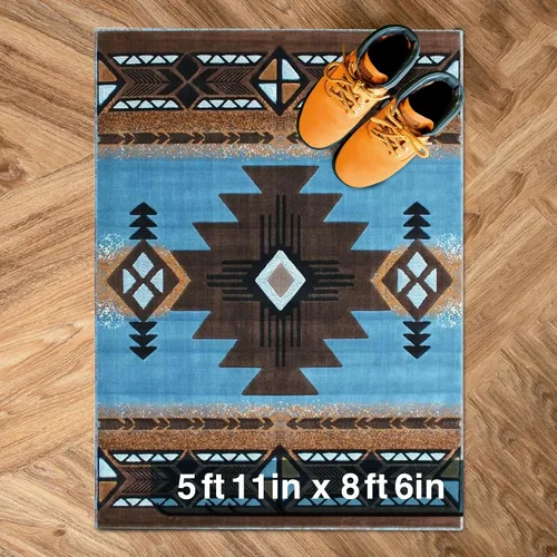 Vista 112 de YHSF South West - alfombra estilo nativo americano del suroeste C318 - fácil de limpiar, gruesa, suave, duradera, alfombra inspirada en tribus