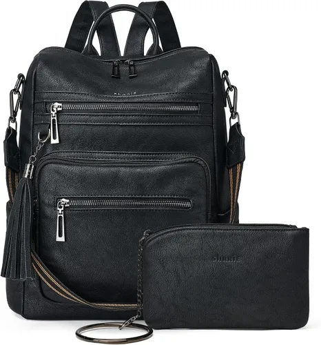 Vista 12 de Mochila de cuero Shrrie para mujer, bolso de diseñador de moda para mujer, mochila de viaje convertible, bolso de hombro con muñequera, Mochilas