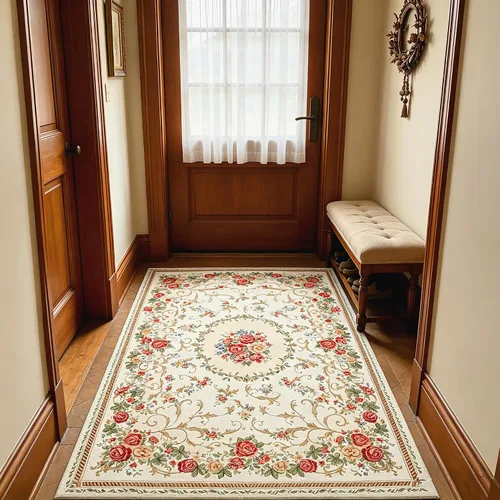 Vista 19 de UKELER Tapete antideslizante para puerta, alfombras de acento modernas para entrada, estilo romántico campestre americano, alfombras de algodón