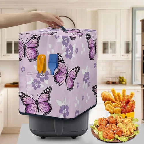 Vista 5 de Fundas antipolvo para freidora de aire, extra grandes, con estampado floral de mariposas moradas, accesorios para freidora de aire para horno