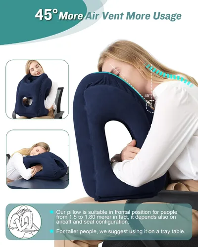 Vista 5 de JefDiee Almohada inflable de viaje y almohada inflable para descanso de pies, artículos esenciales de viaje para adultos, ideal para avión, oficina