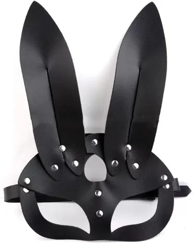 Vista 5 de Máscara de cuero, máscara de conejo, máscara de conejo de cuero, máscara de conejo de fiesta de cosplay, máscara remachada de cuero de conejo