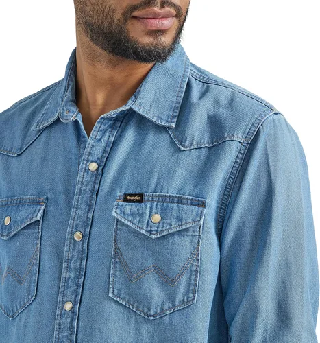 Vista 3 de Wrangler Camisa icónica de mezclilla de ajuste regular para hombre