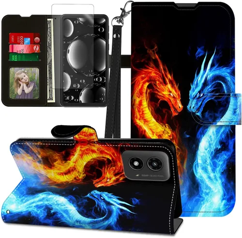 Vista 276 de Funda para Motorola Edge 2022 con protector de pantalla, soporte y tarjetero y correa para la muñeca, funda magnética para Moto Edge 2022 5G UW Lobo
