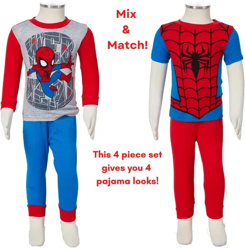 Vista 4 de Marvel Spiderman Pajamas Set, 4 Piece Sleepwear for Toddlers and Little Kids, Sizes 18M & 2T
