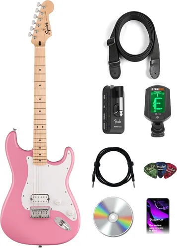 Vista 12 de Fender Squier Sonic Stratocaster HT H - Paquete Negro con Afinador, Correa, Púas y DVD de Guitarra Austin Bazaar Negro HT H