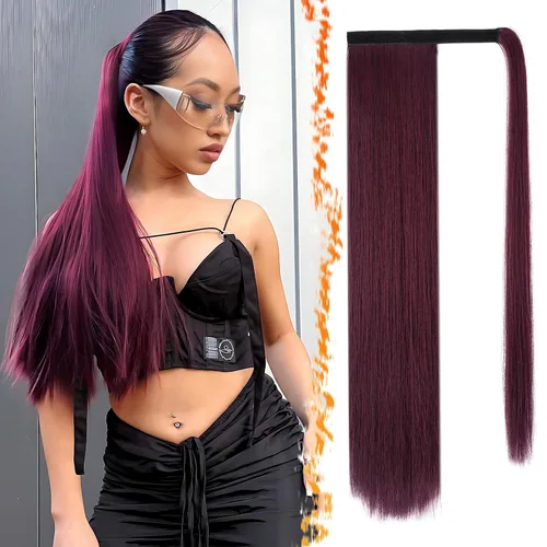 Vista 29 de BARSDAR Extensión de Cola de Caballo Corta y Recta - Extensiones de Cabello de Cola de Caballo con Cordón de 14 Pulgadas en Negro para Mujeres