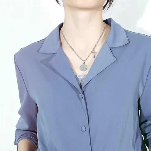 Vista 2 de Sifity - Collar con colgante de oro con cruz de acero de titanio con colgante de oración del Señor cadena religiosa 220in para hombres niños