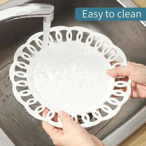 Vista 7 de Juego de 4 platos de cena de 10 pulgadas con borde de encaje, nuevos platos redondos de porcelana color hueso con diseño único de ahuecamiento