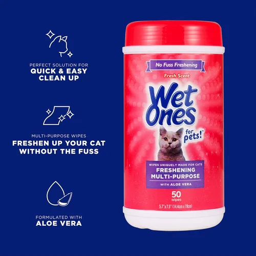 Vista 2 de Wet Ones Toallitas refrescantes para gatos con aloe vera, frescas