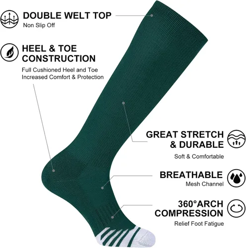Vista 2 de FITRELL Paquete de 23 calcetines de béisbol y sóftbol para niños, jóvenes, hombres y mujeres, calcetines altos hasta la rodilla (varios colores)