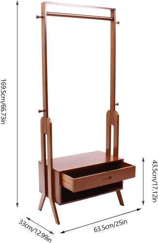 Vista 6 de Perchero de ropa 2 en 1, soporte resistente para colgar ropa con armario de almacenamiento, 4 ganchos, para dormitorios universitarios, campamentos