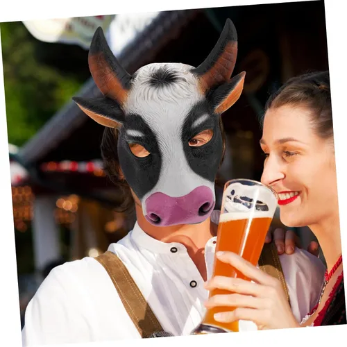 Vista 6 de GALPADA Elegante disfraz de vaca de Halloween de media cara para fiestas y eventos