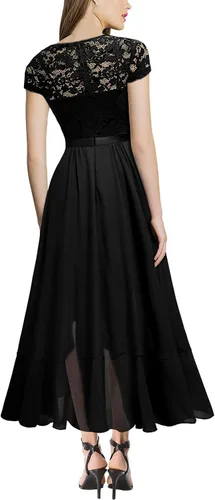 Vista 2 de Miusol - Vestido largo elegante de mujer con vuelos de encaje y cuello en V para damas de honor