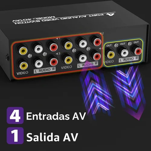 Vista 2 de Fosmon Interruptor y divisor RCA de 3 vías, selector de audio y video estéreo de 3 entradas (hembra) y 1 salida (hembra) con cable de conexión AV