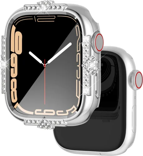 Vista 10 de Funda rígida compatible con Apple Watch Series SE 6/5/4 de 1.575 pulgadas (1.575 in) de diamantes de imitación con protector de pantalla de vidrio