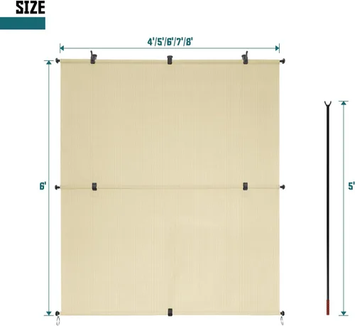 Vista 4 de Bynbbur Persianas enrollables plegables de 4 pies de ancho x 5 pies de alto, 220 GSM, pantallas de porche enrollables, tela para terraza, pérgola