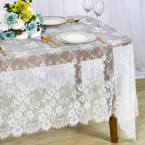 Vista 15 de ShinyBeauty Mantel de encaje rectangular de 60 x 120 pulgadas, mantel de encaje negro rústico floral con superposiciones de encaje vintage, mantel