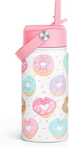 Vista 29 de SANDJEST Botella de agua para niños con tapa con pajilla, botellas de agua de acero inoxidable con aislamiento del alfabeto de 12 onzas para niños