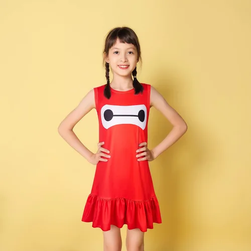 Vista 2 de Hero 6 - Vestido de dibujos animados para niña pequeña disfraz de personaje de película ropa casual de verano regalo de cumpleaños de 2 a 8 años