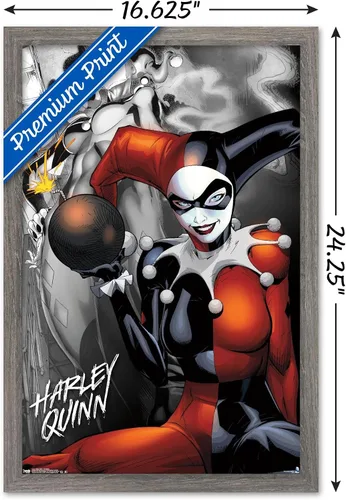 Vista 3 de Trends International DC Comics - Póster de pared de Harley Quinn, la bomba, 14.725 x 22.375 pulgadas, versión enmarcada de madera de granero