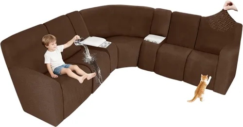 Vista 78 de ALIECOM Fundas 100% impermeables para sofá seccional reclinable, forma de L, elásticas, para esquina, funda para sofá seccional reclinable, lavable